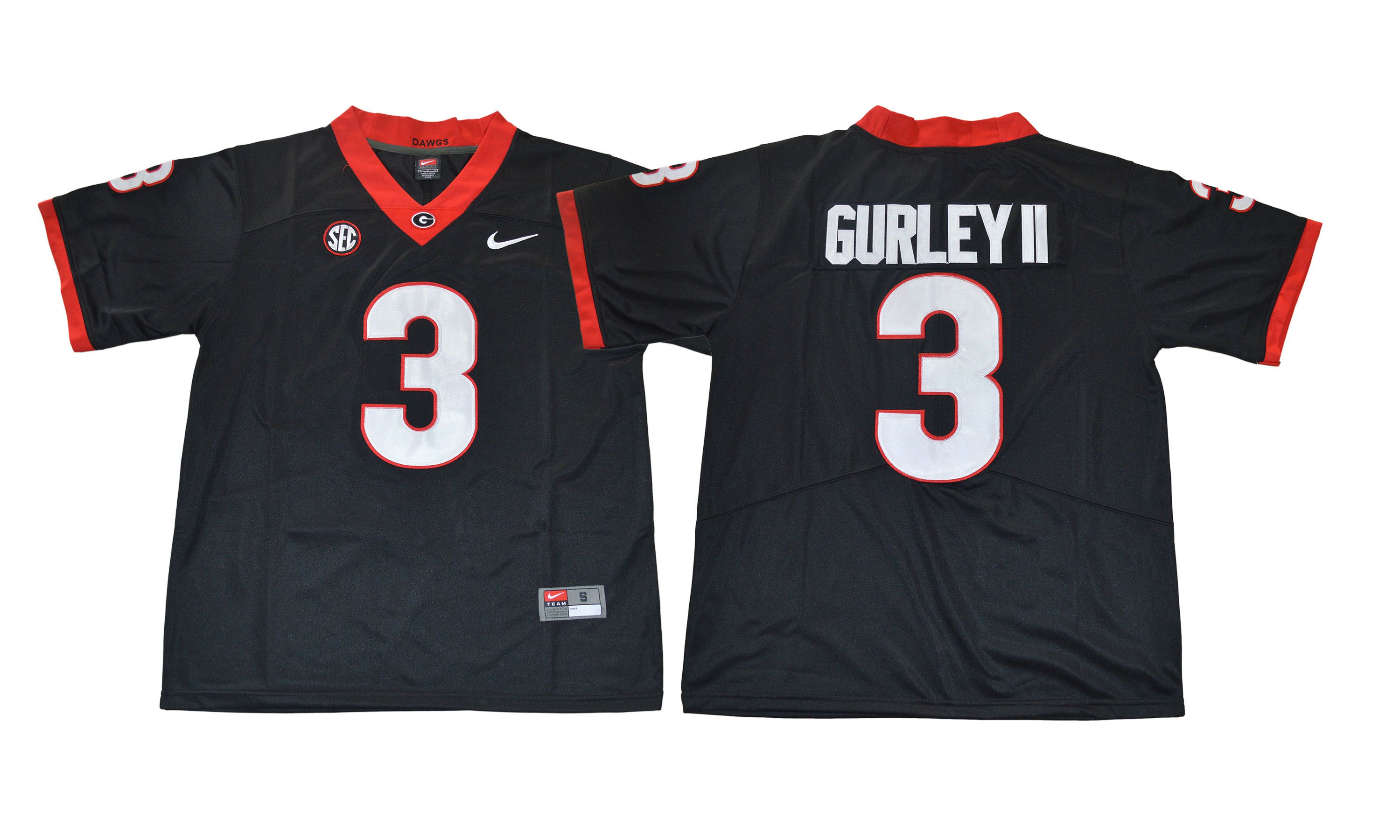 Men NCAA 2017 Georgia Bulldogs #3 Gurleyii black jersey